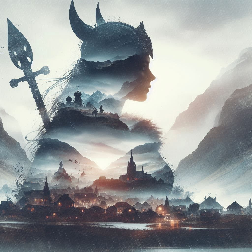 double exposure beautiful fantasy DALL-E 3 portrait landscape..