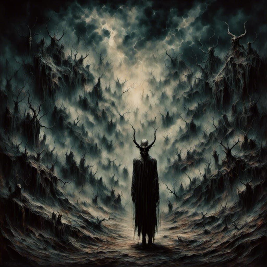 Evil Satan Visits God: Macabre Horror Scene