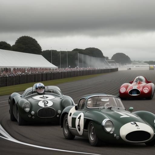 Vintage goodwood revival racing cars racing against each oth...