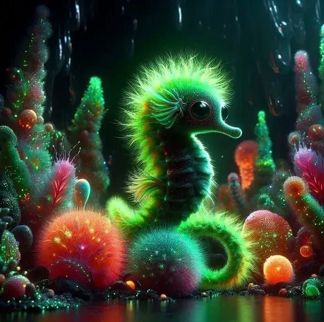 Teeny Tiny Yellow-Black Fluffy Seahorse