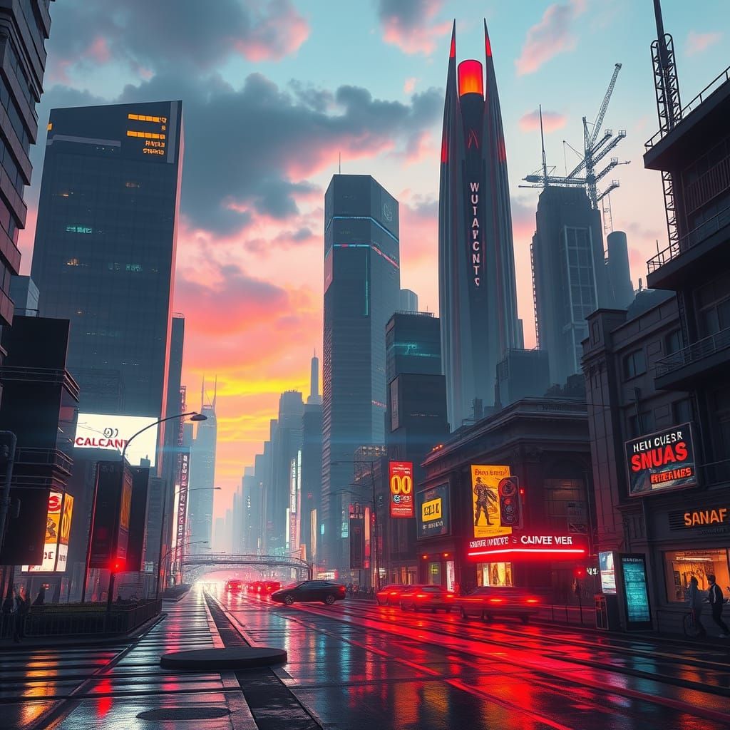 Glowing Futuristic Cityscape at Dusk