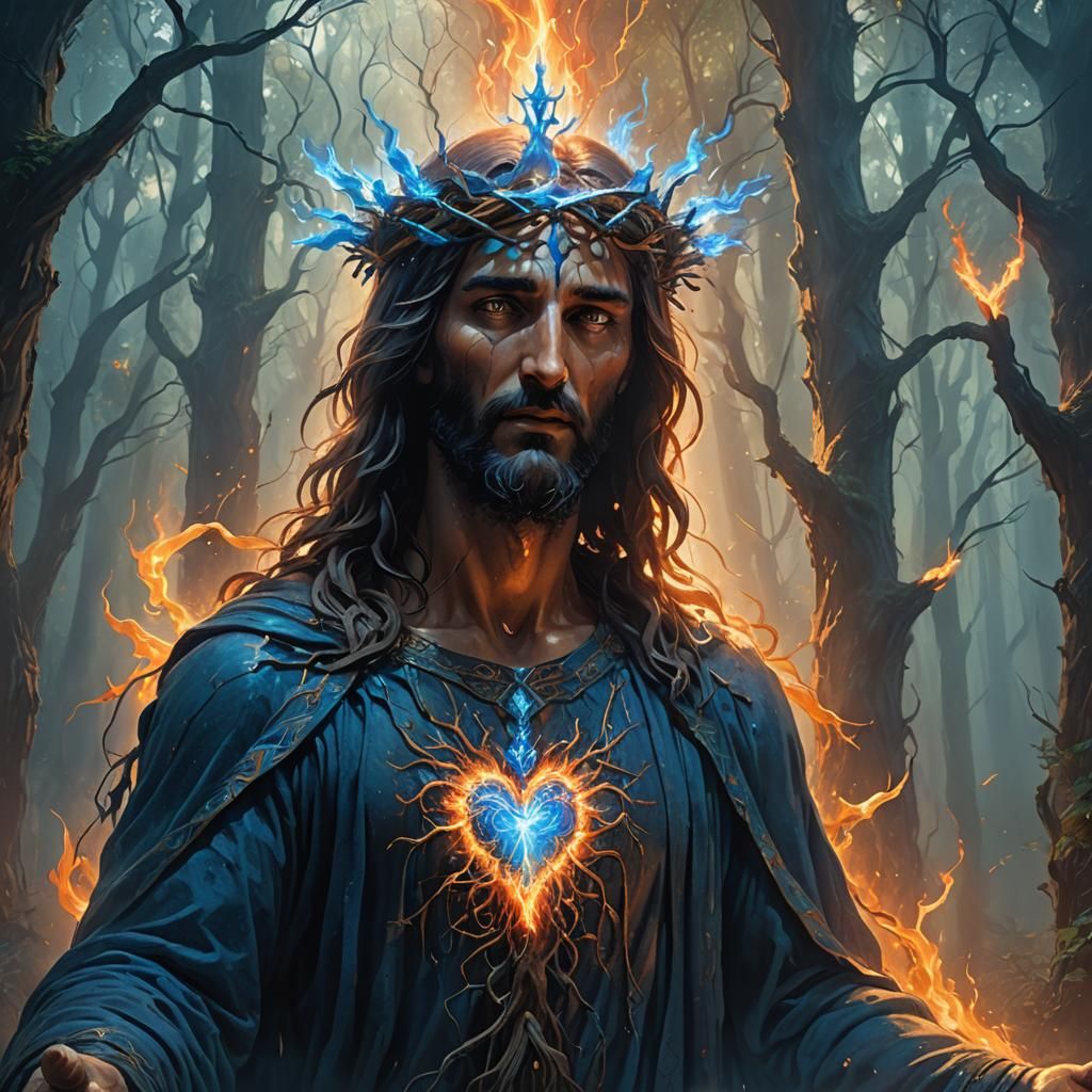  christ of the nature has his heart on blue fire 