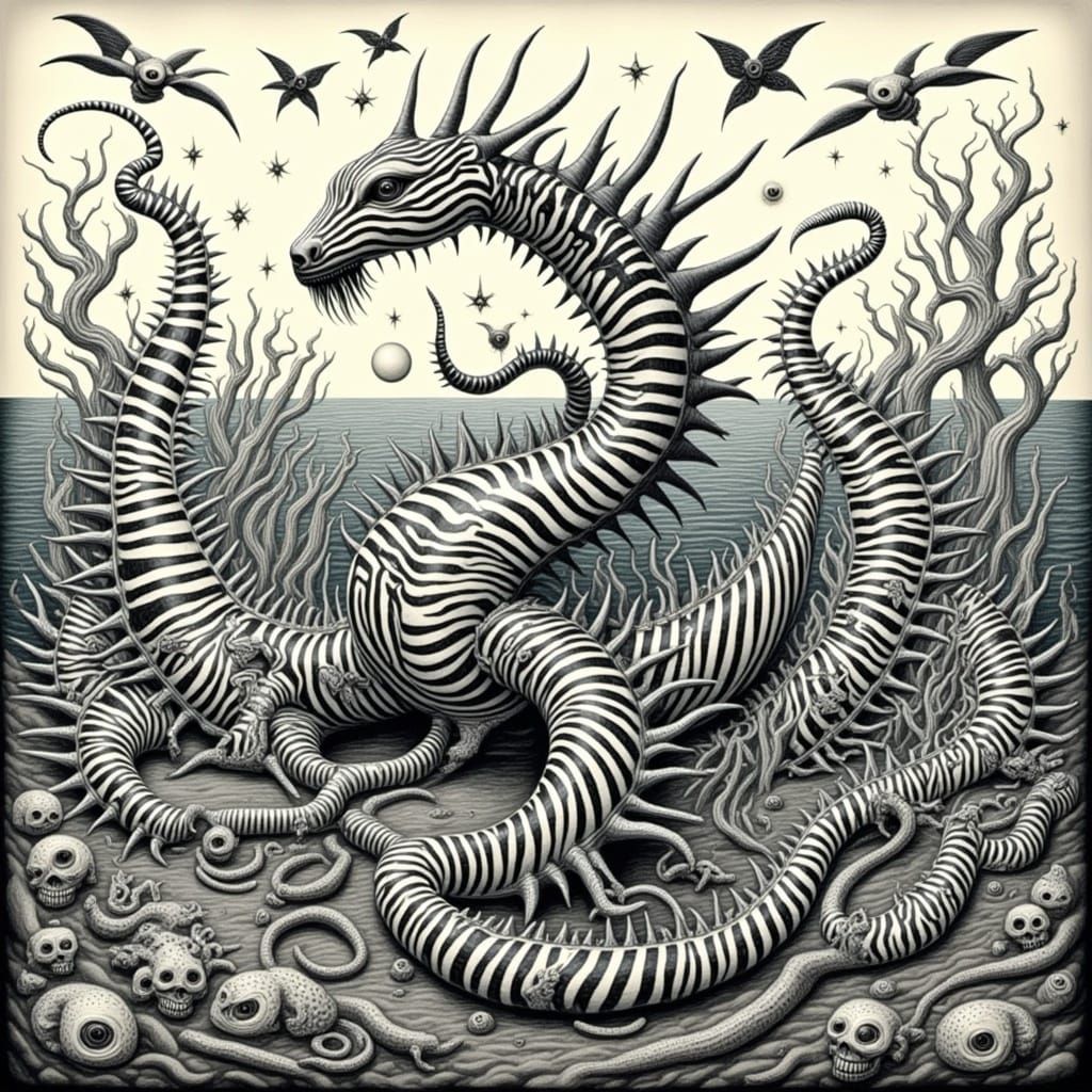 <lora:ZZ ZEBRAPUNK:1.0> White Sea monsters