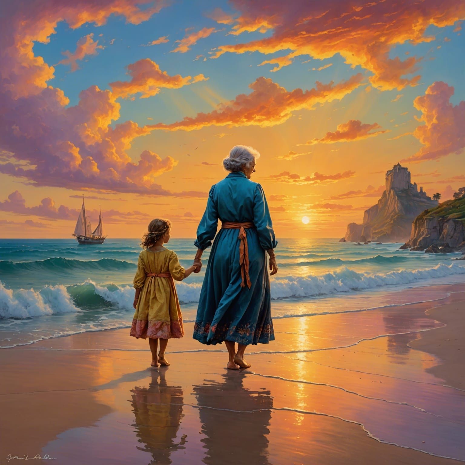 with grandma by the sea