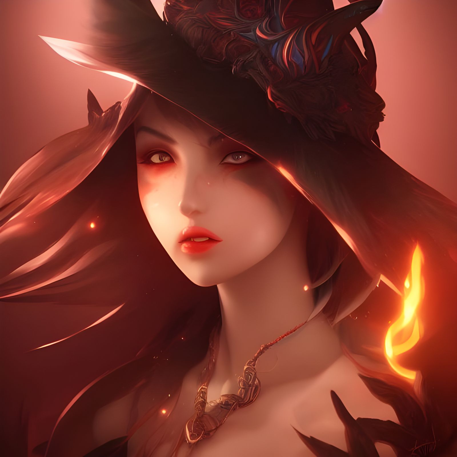 Kitsune Sorceress Pointy Hat Casting a Spell 8k resolution c...