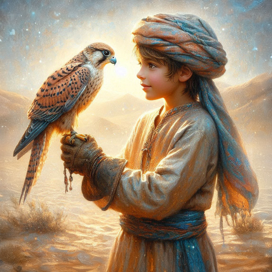 Little Bedouin boy and his Falcon