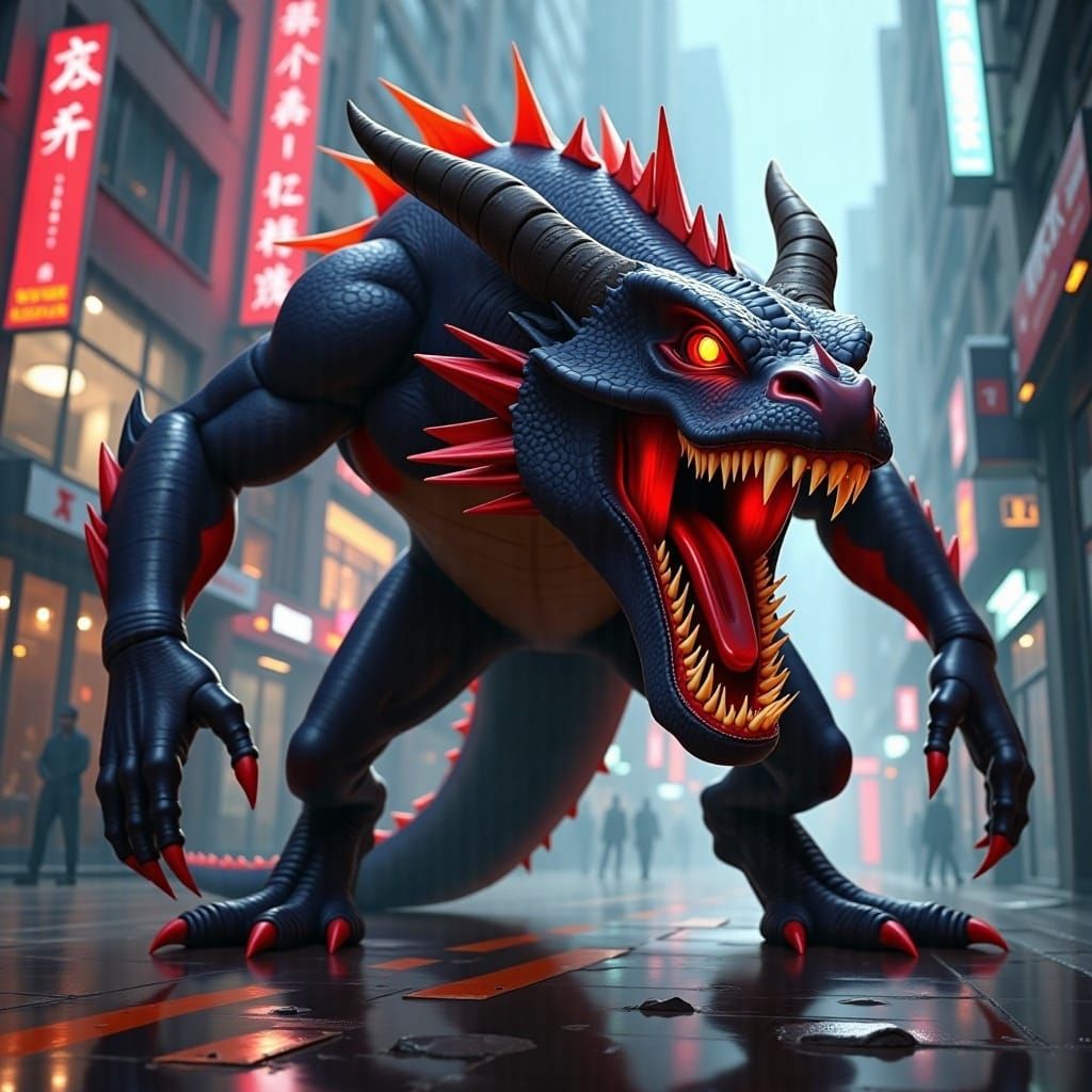 <lora:Realistic Digital:1.0> A fierce cyberpunk dragon