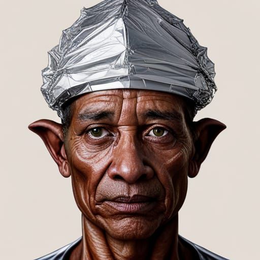 An alien wearing a tin foil hat,