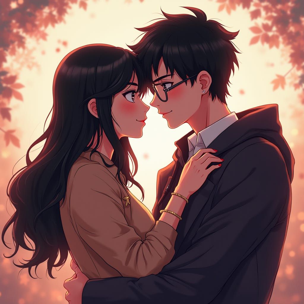 Romantic Anime Scene with Girl and Boy