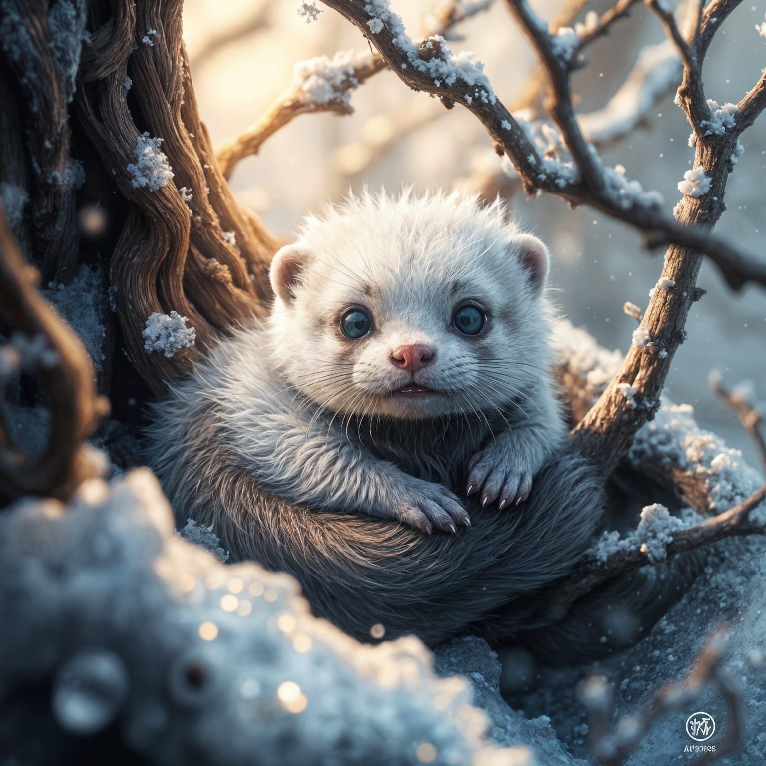 Cute Baby Snow Otter: Detailed Matte Painting