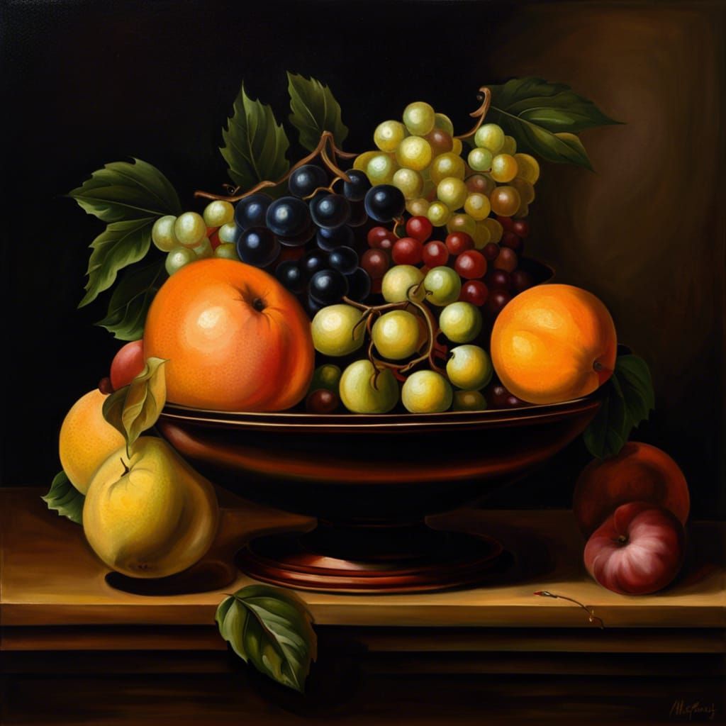 Classic still life fruit bowl oil painting …. - AI Generated Artwork ...