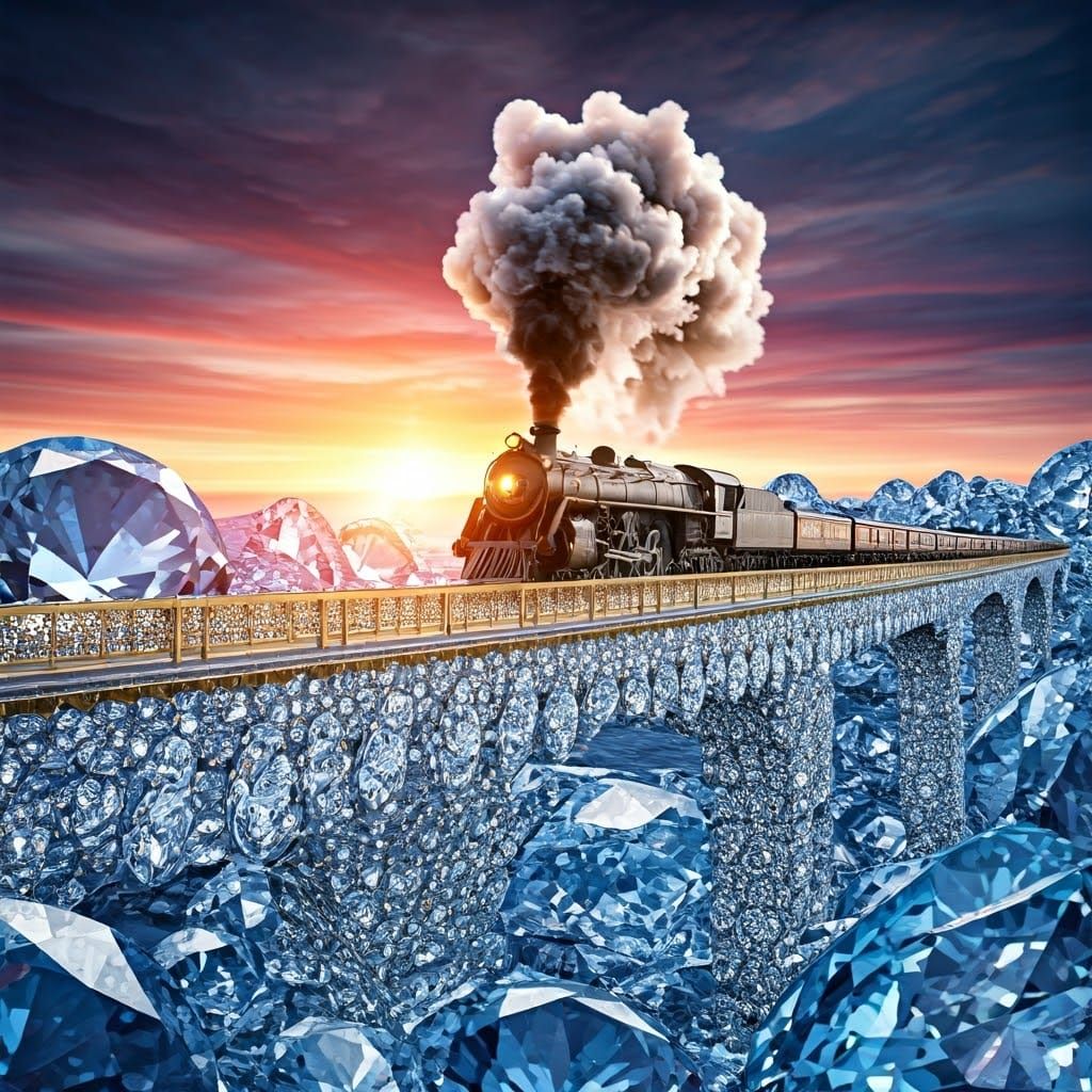 Majestic Diamond Bridge in Whimsical Fantasy Landscape