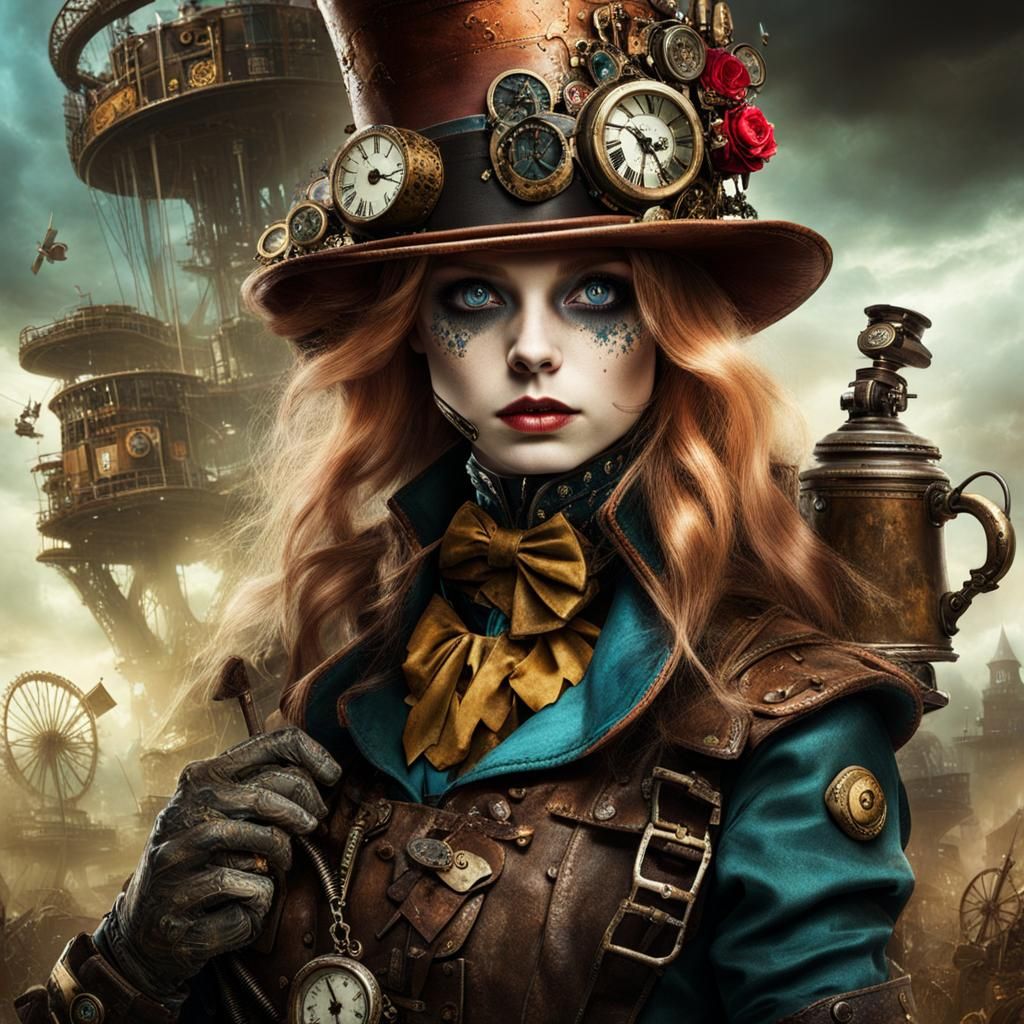 post-apocalyptic steampunk Alice in wonderland