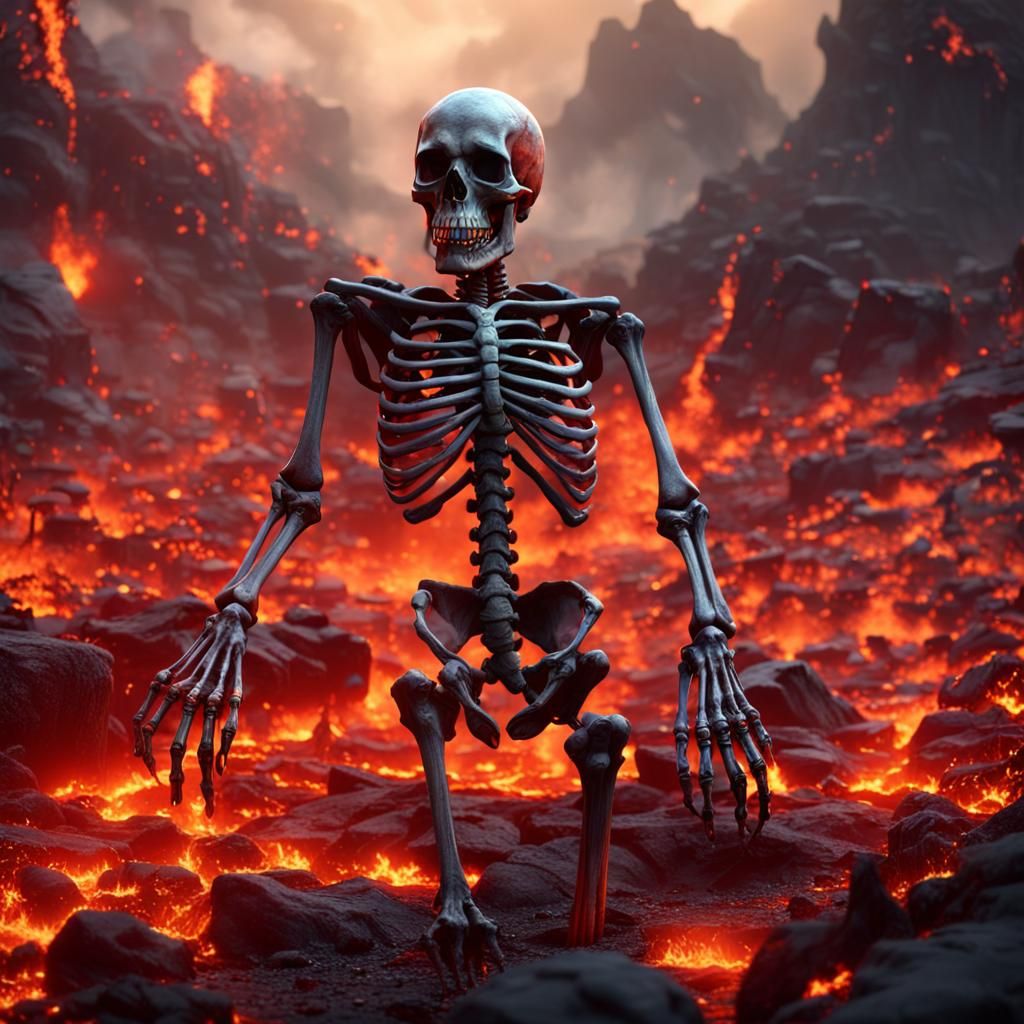 Lava turning people into skeletons ultra realistic high defi...