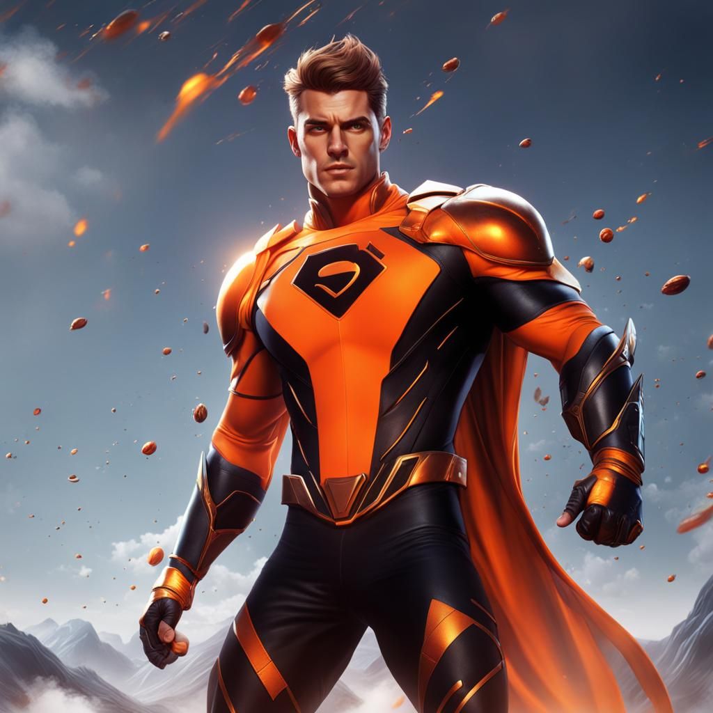 Centric Character Illustration; White Male Superhero, Orange Black ...