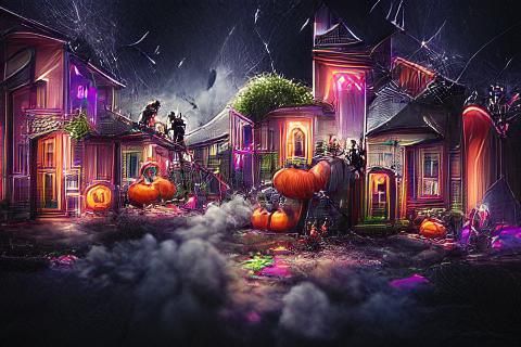Spooky Halloween Town AI Generated Artwork NightCafe Creator 7AMvBwF7tVM87oHsxchE