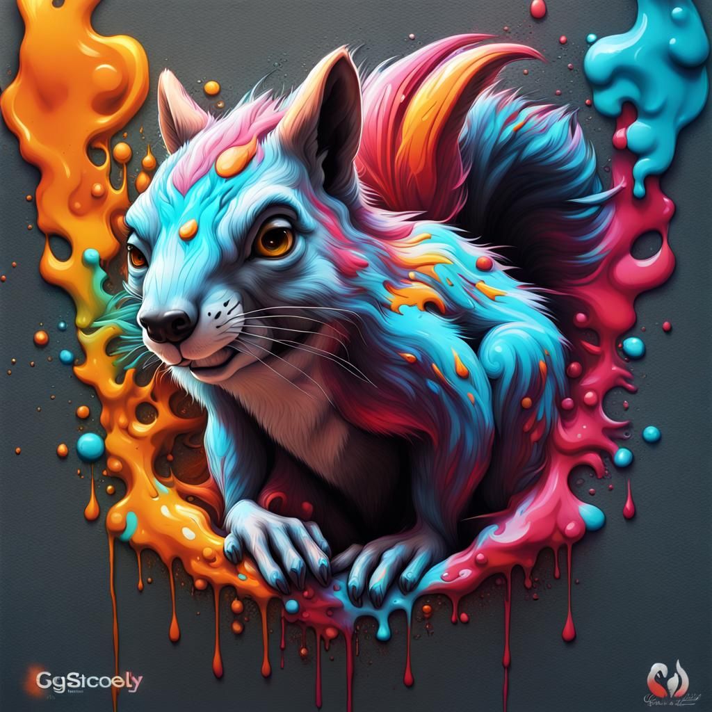 Squirrel/wolf graffiti art, splash art, street art, spray paint, oil ...