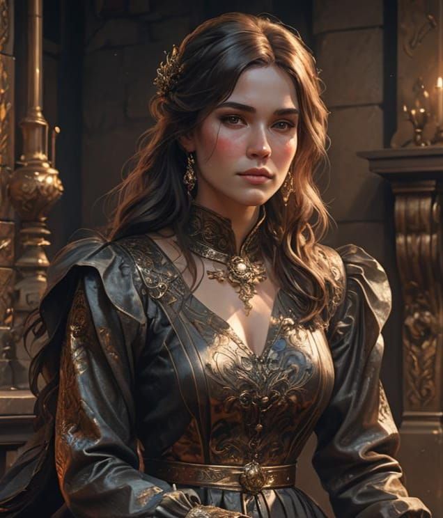 Woman by Fireplace: Art Nouveau Portrait