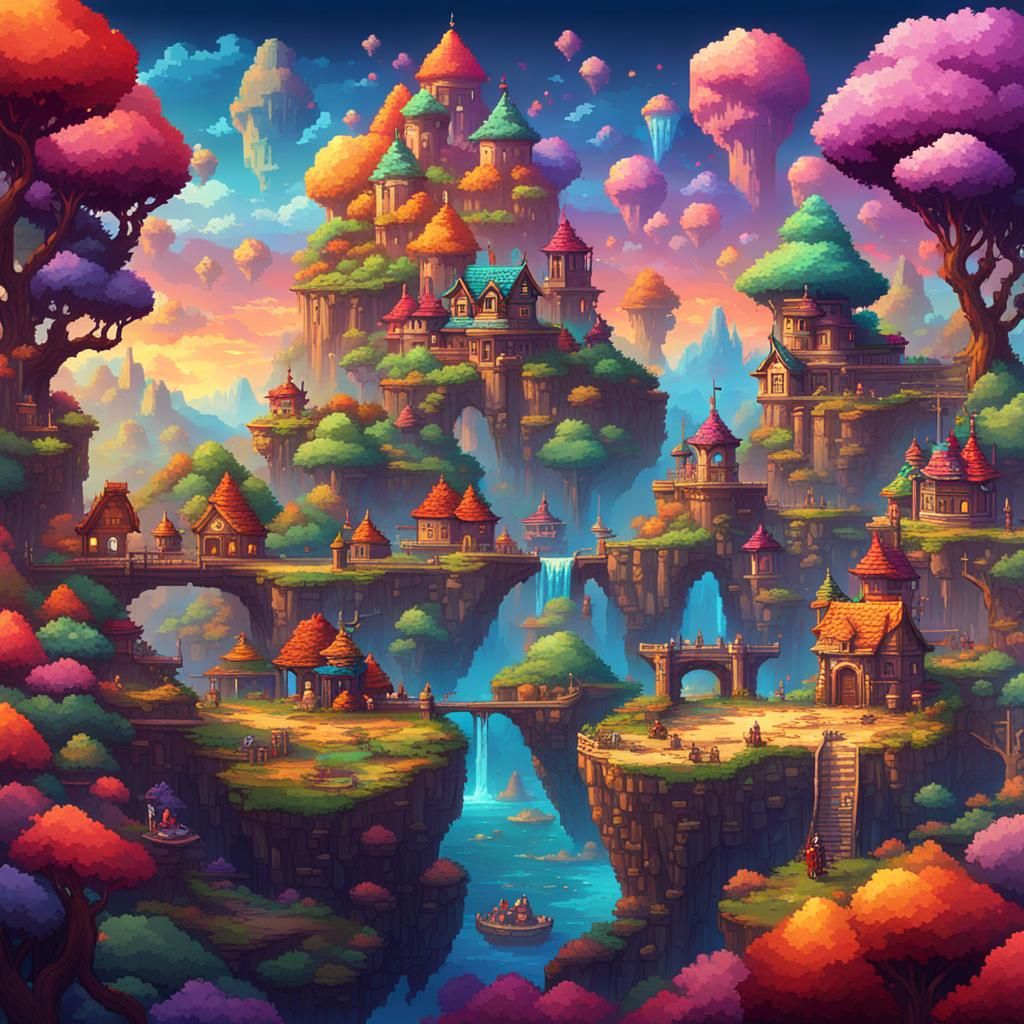 video game fantasy landscape pixelated award winning stunnin...