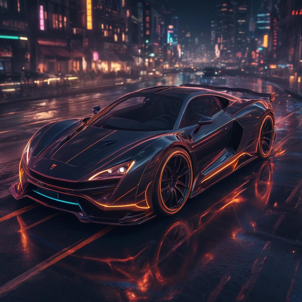 Supercar with Neon Lights