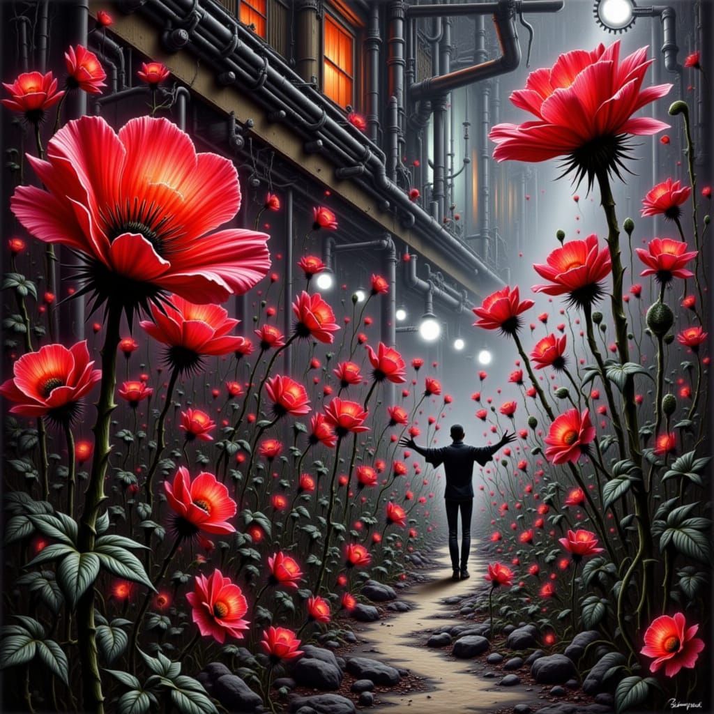 <lora:Grim Flowers:1.0>  Grimm flowers bloom into punk goth rave