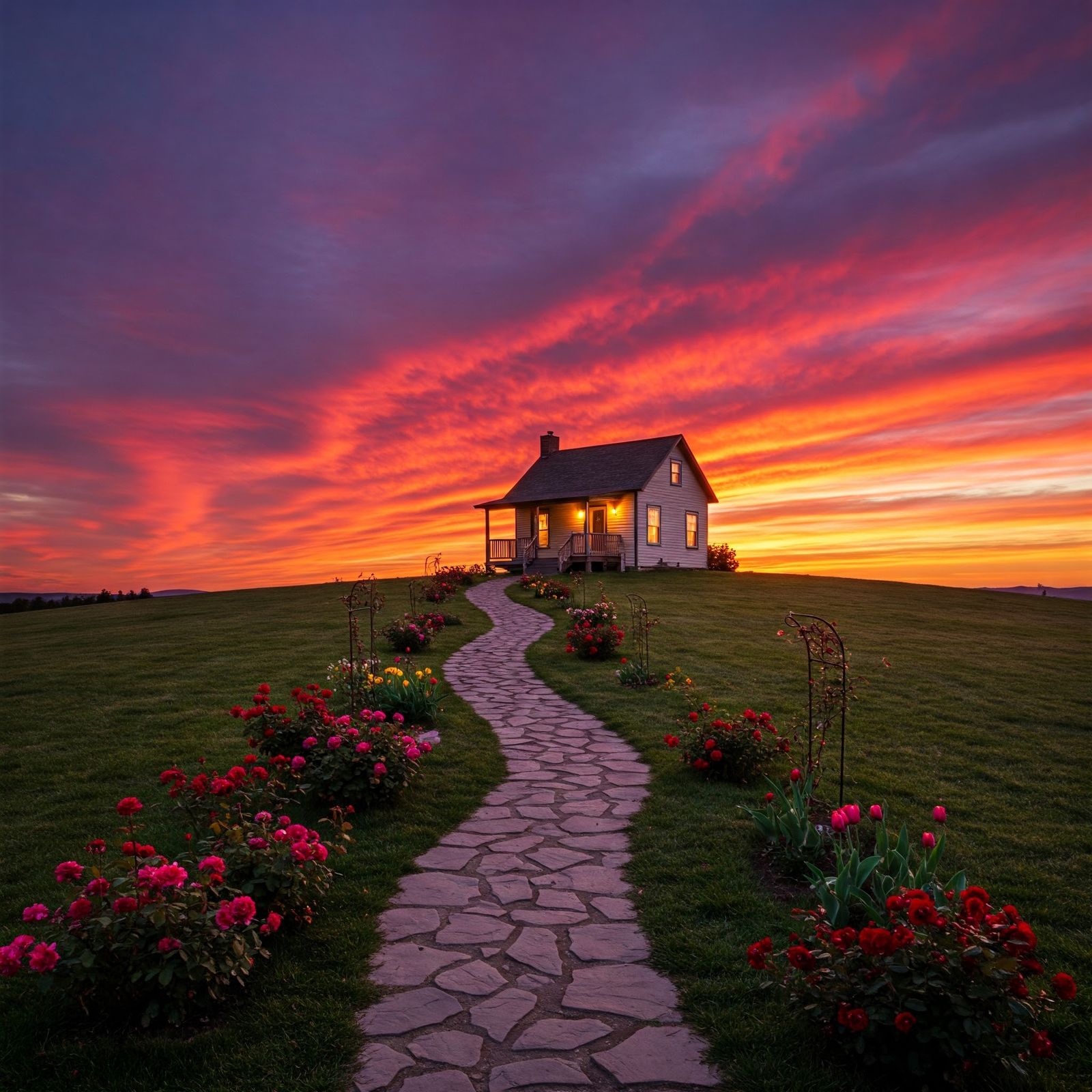 Sunset at the top of hill