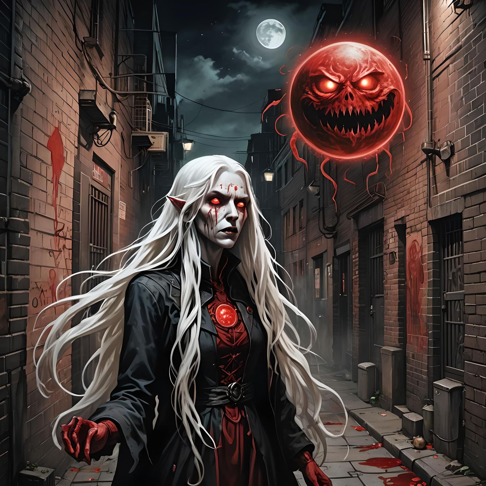 Chalk art style in a dark back alley way in Cthulhu mythos A...