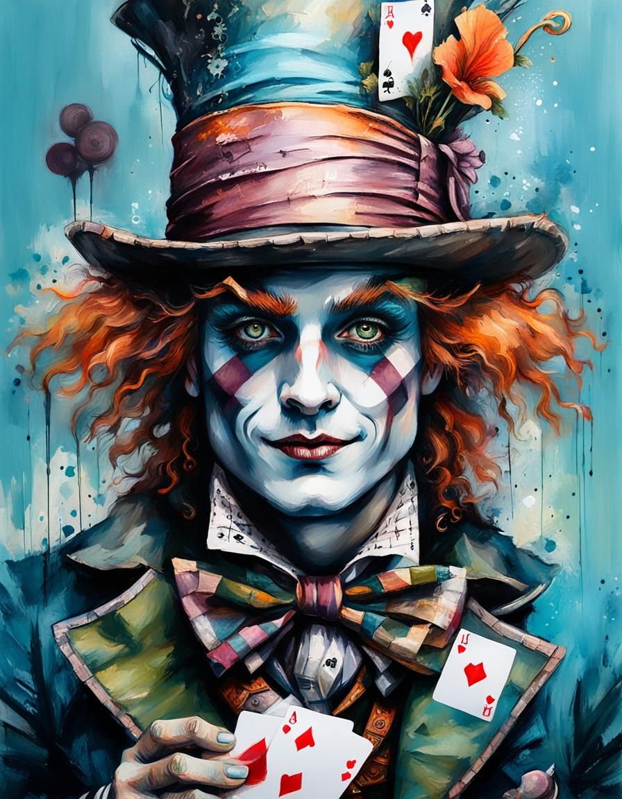 oil painting of a beautiful adorable Mad Hatter, cute, in the style of ...