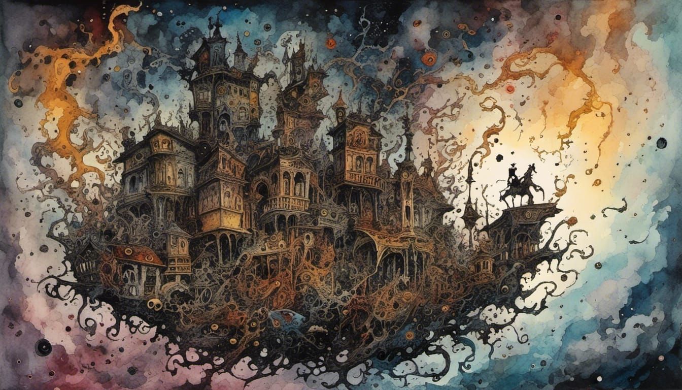 "Look Up (To See What's Coming Down)" epic surreal watercolo...