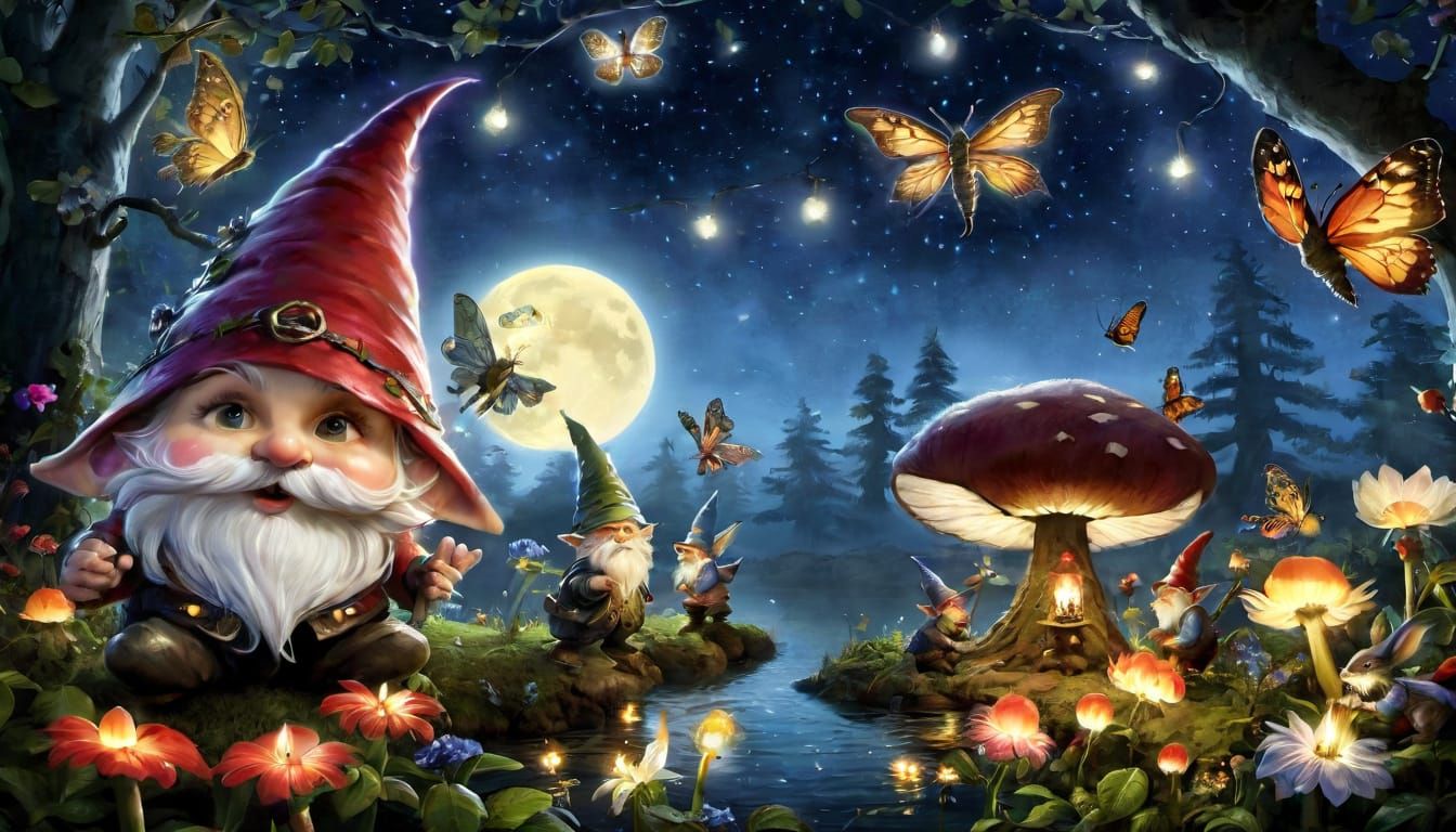 Whimsical Faerie Folk Dance Under Starry Night Sky