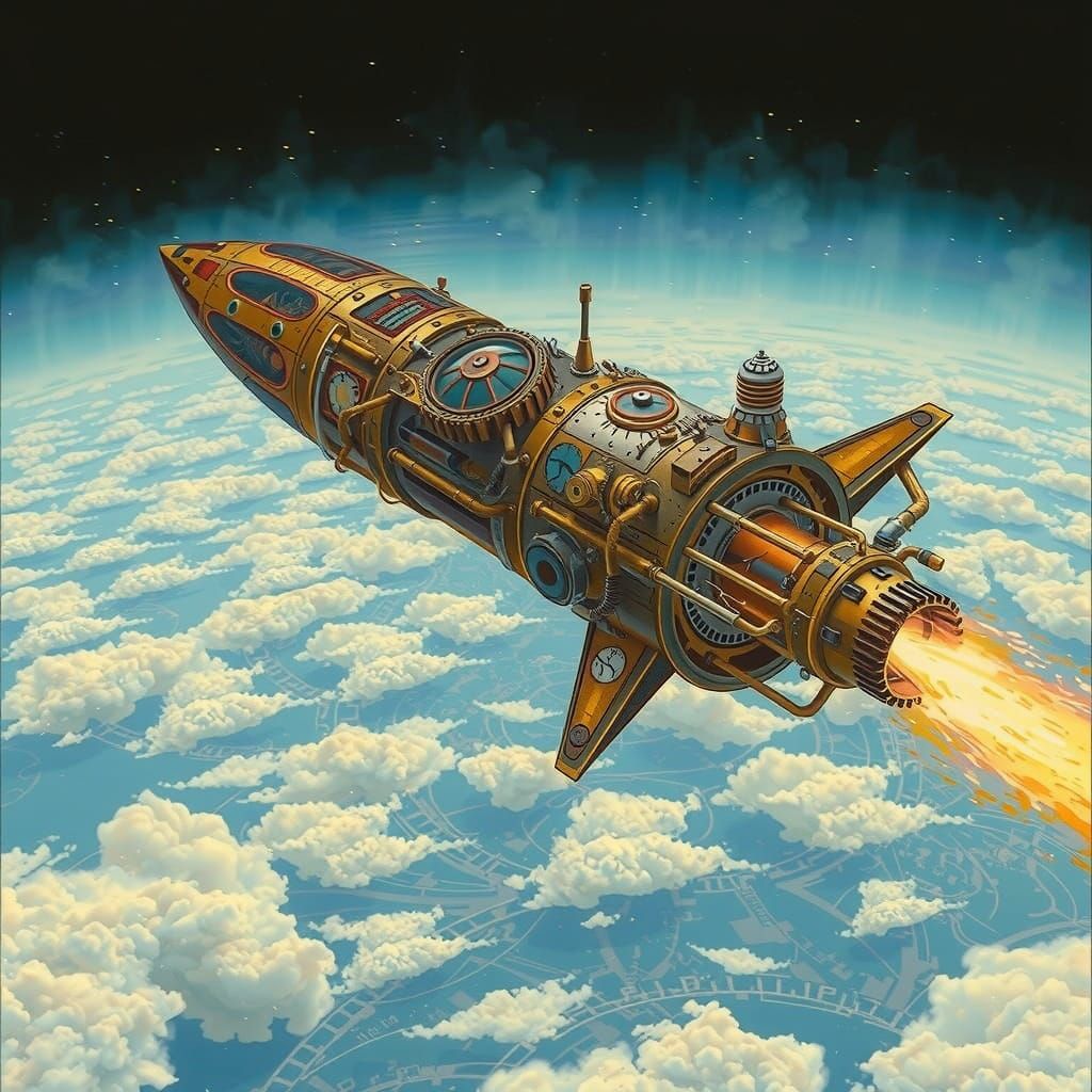 A clockwork rocketship from a clockwork world  by @miztres