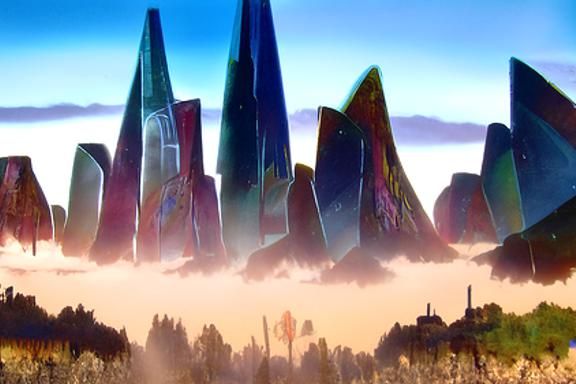 Monolith city at sunrise