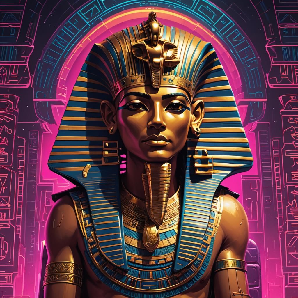 An Egyptian pharaoh, synthwave, detailed digital art
