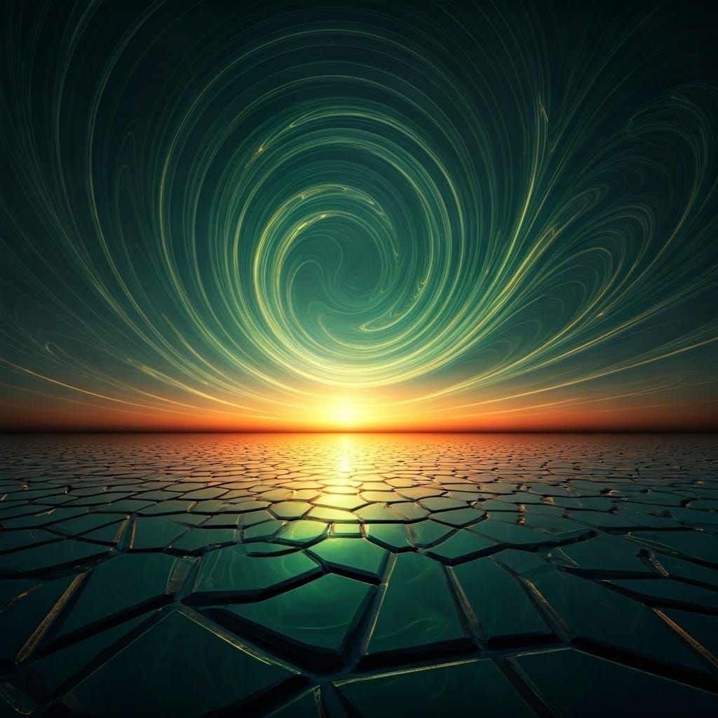 להבות השקיעה הרקומות ביד אומן החליפו את צבעם לירוק וסגלגל מל...