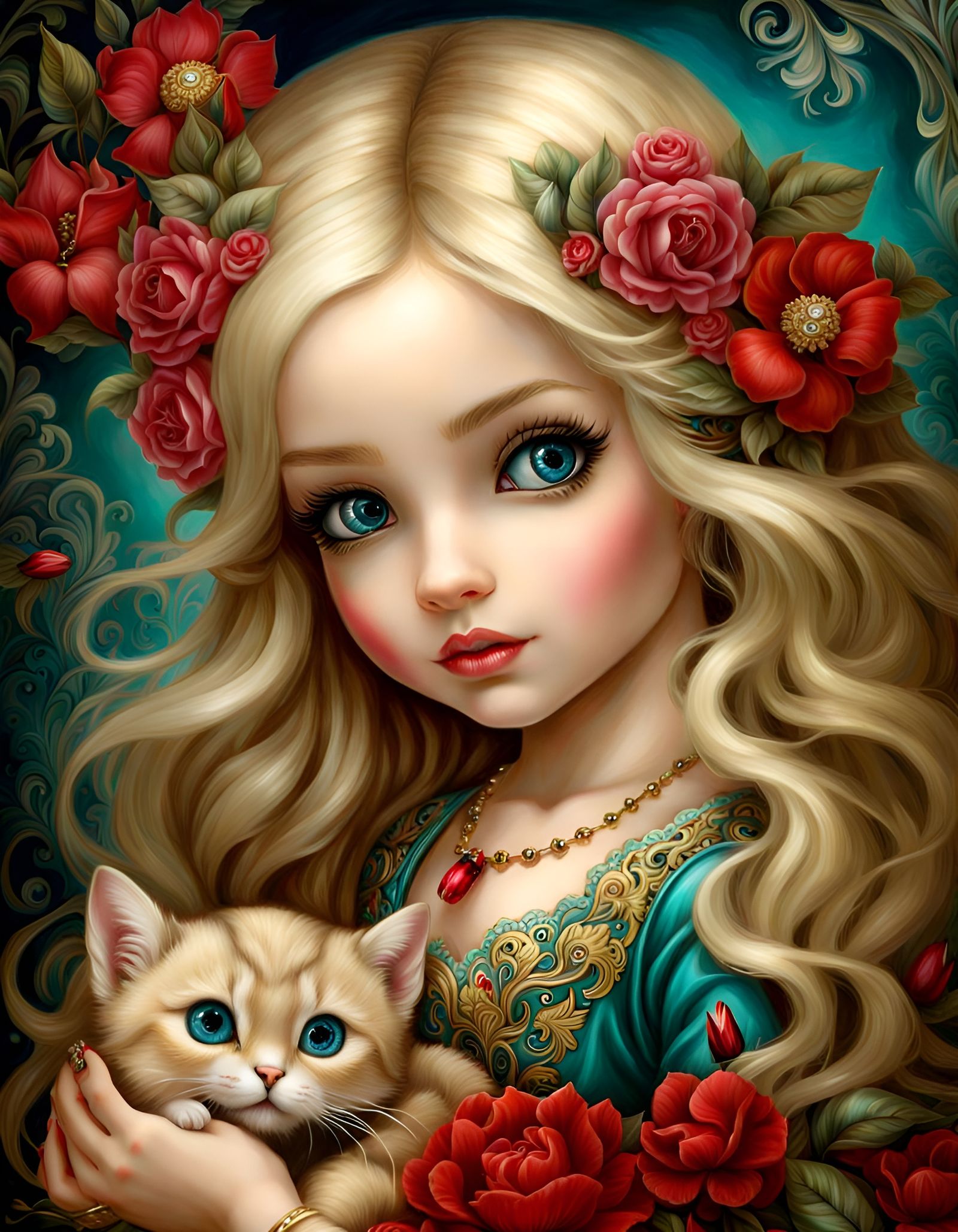Cute Girl with a Kitten