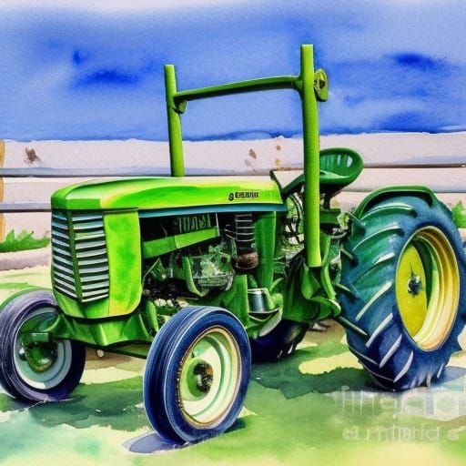 Watercolor vintage tractor