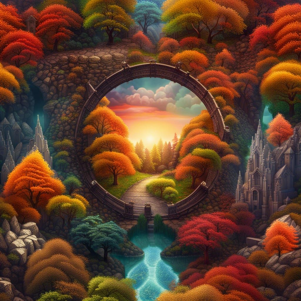 Autumn sunrise through the moongate