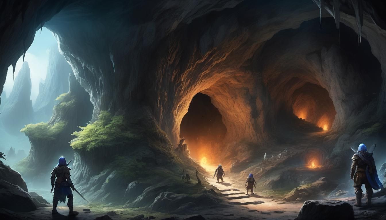 Medieval warriors explore caverns