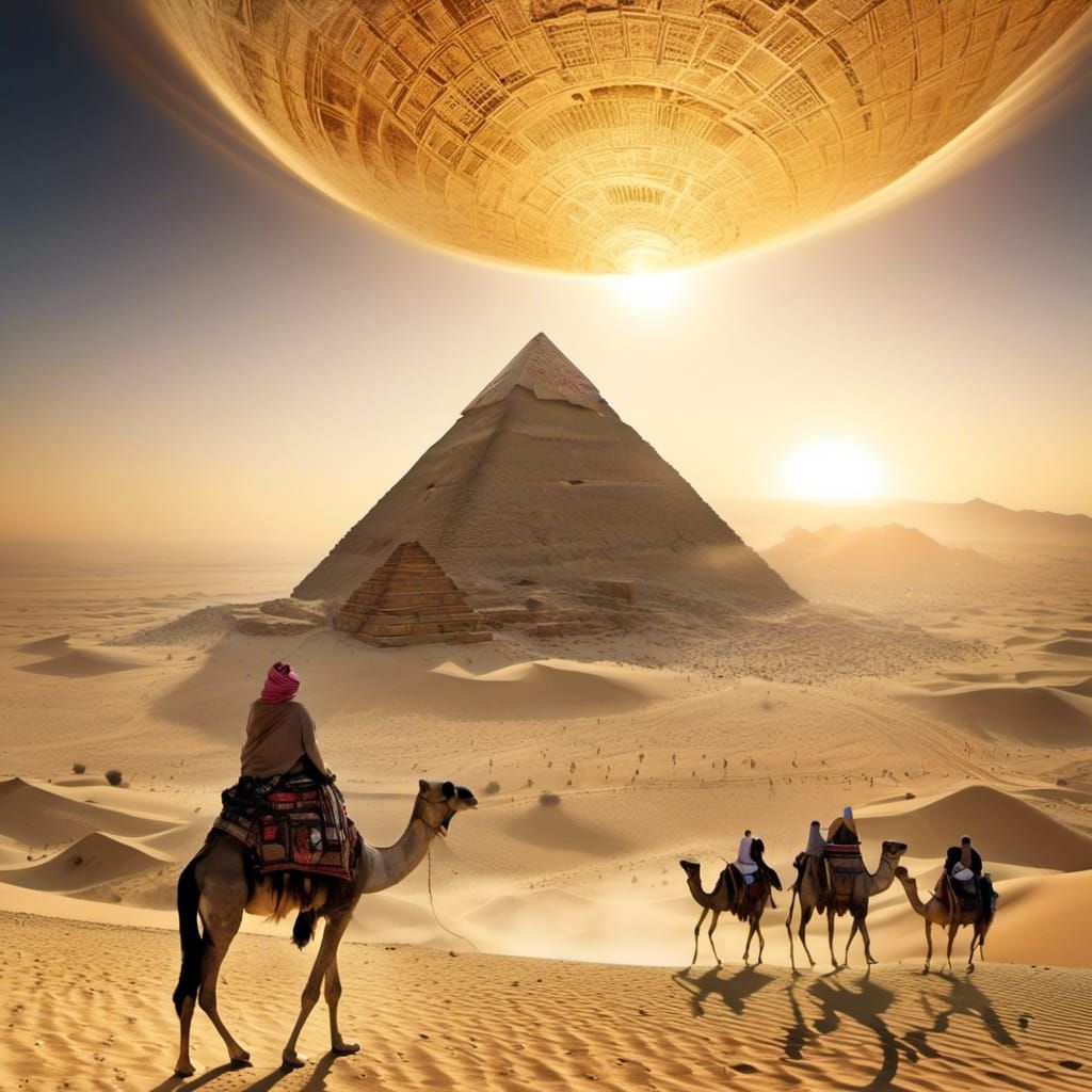 A double exposure image, the Great Pyramid of Giza, the last...