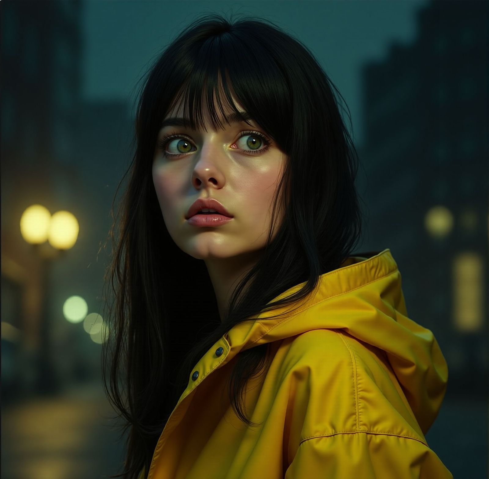 Wary Girl in Yellow Slicker