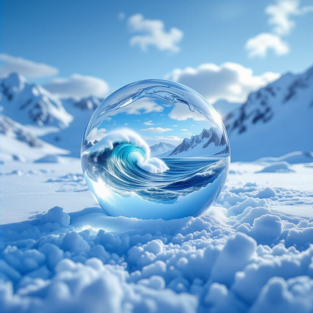 Snow Globe With Stormy Sea Inside, Realistic Digital Art