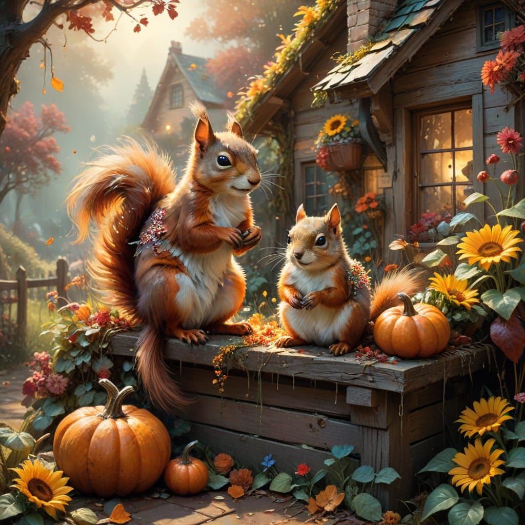 A charming autumn garden scene.   by @ArtMew94