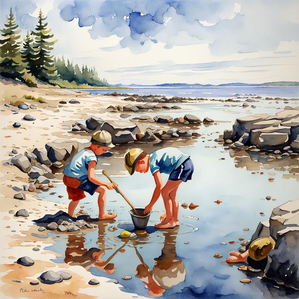 Children exploring tidepools