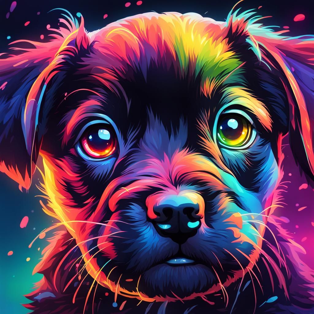 Neon puppie eyes happy, cute