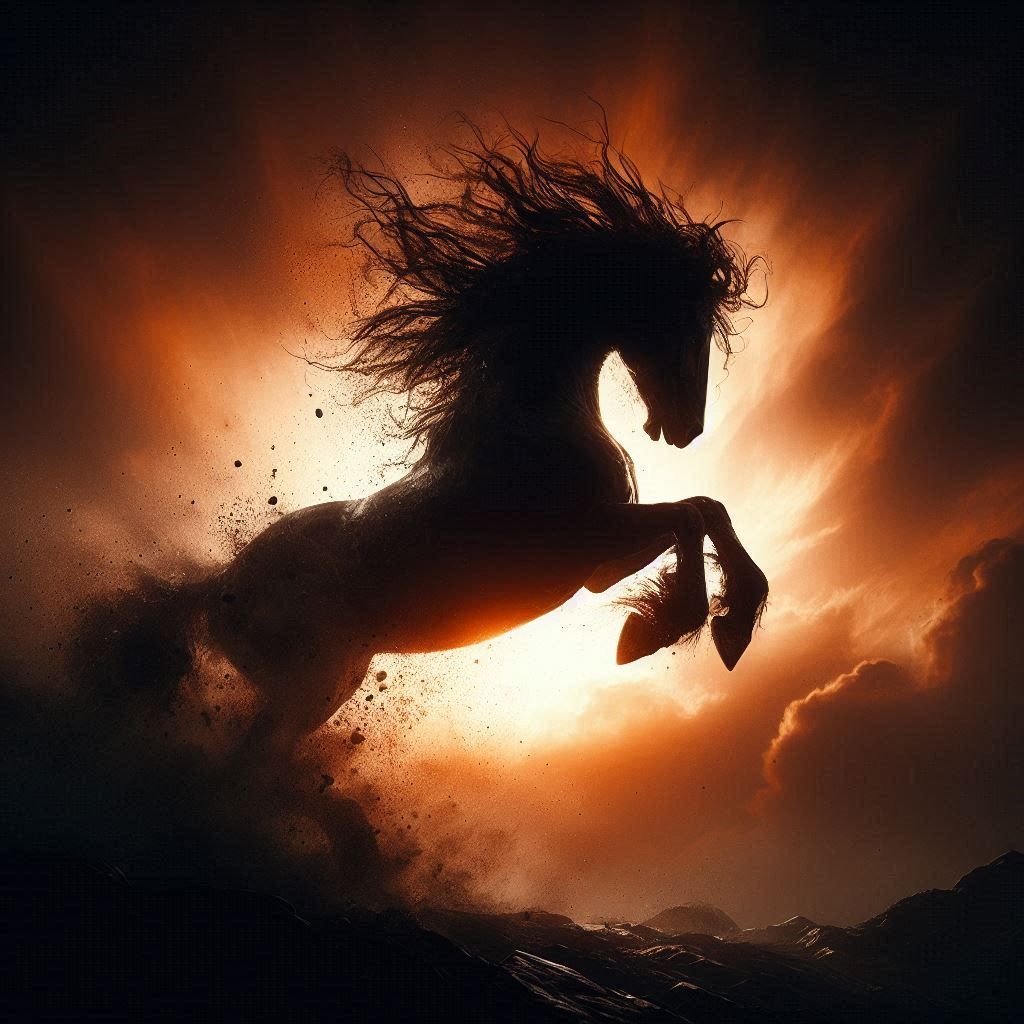 Horse silhouette, into wild
