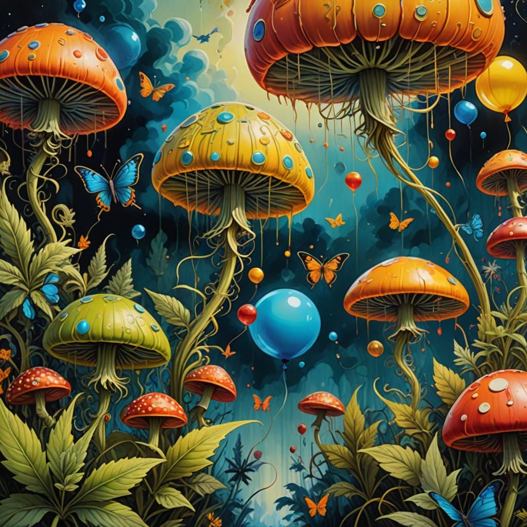 Whimsical Surrealism: A Dreamlike Tapestry of Colors and Pat...