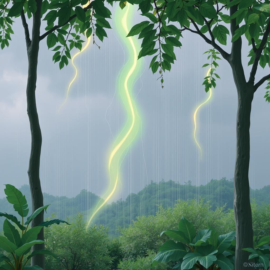 Rainbow Snake in the Rain, Cartoon Style