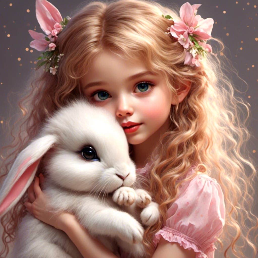  <lora:Cute2:1.0> girl kissing bunny