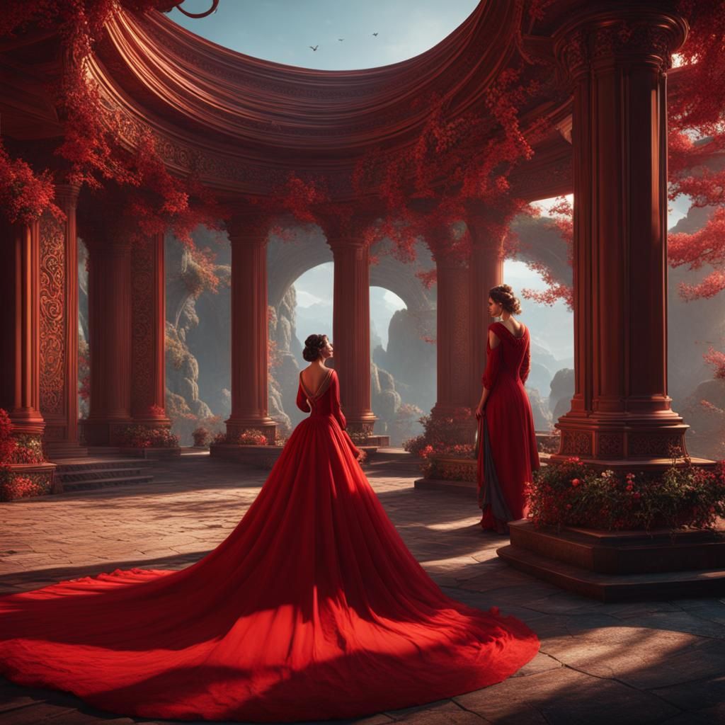 woman in a red dress