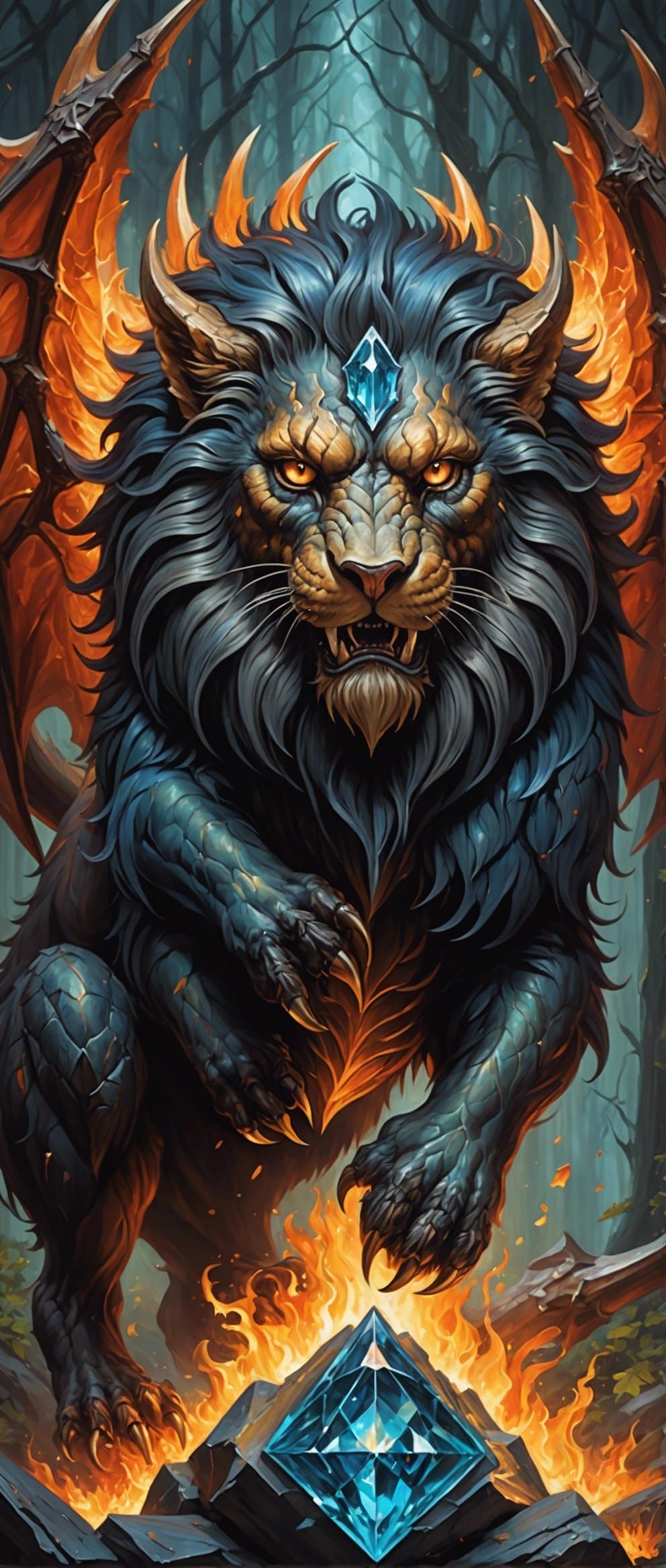 Crystalline Manticore Oil Painting Sharp Focus 🔱 💀 Horrifi...